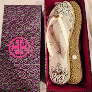 New Tory Burch americana bandana flip flops